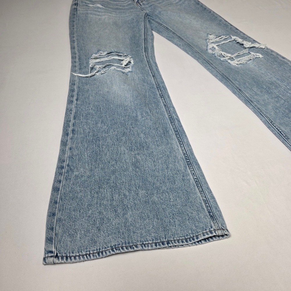 SO Slouchy Flare Jeans Women 5/27W Light Wash Distressed Mid Rise Wide Leg Denim - Picture 2 of 11